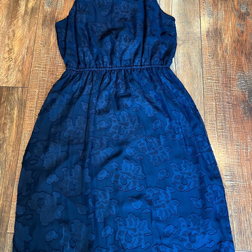 A New Day Navy Blue Sheer Chiffon Overlay  Midi Dress